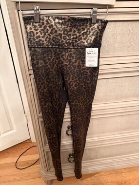 NWT SPANX Metallic Leopard High-Waist Leggings - Gold/Black